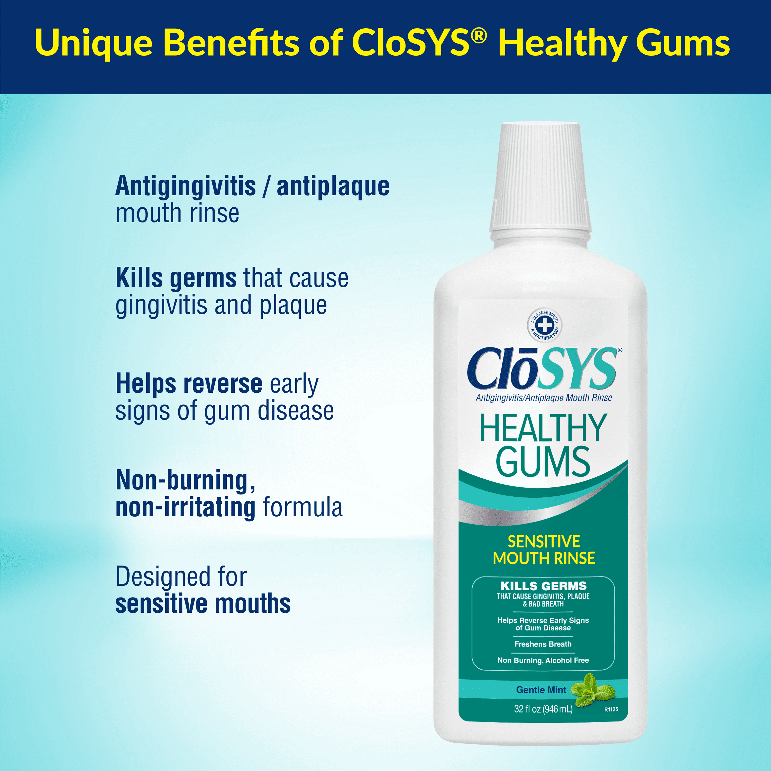 Closys Healthy Gums Mouthwash, Antiplaque and Antigingivitis for Gum Health, Non-Burning, Non-Irritating 32 Fl Oz (Twin Pack)