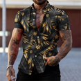 thumbnail image 4 of Camisa hawaiana con estampado de plantas coloridas para hombre, blusa holgada de manga corta con estampado 3D de hojas florales y solapa para vacaciones, camisas Aloha, 4 of 5