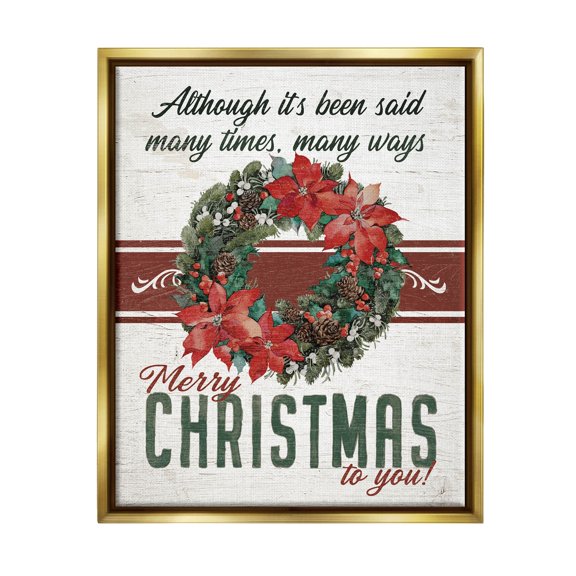 Merry Christmas To You Vintage Poinsettia Holiday Graphic Art Metallic Gold Framed Art Print Wall Art