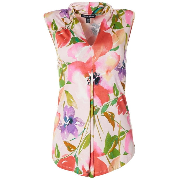 Cable & Gauge - Cable & Gauge Womens Painted Floral Sleeveless Top ...