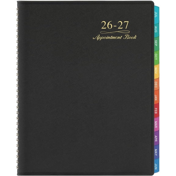 Appointment Book/Planner 2026-2027 - Weekly Appointment Book 2026-2027, July 2026 - June 2027, Daily/Hourly Planner with Tabs, 15 Minutes, 8.26" x 11.4", Wirebound - Black