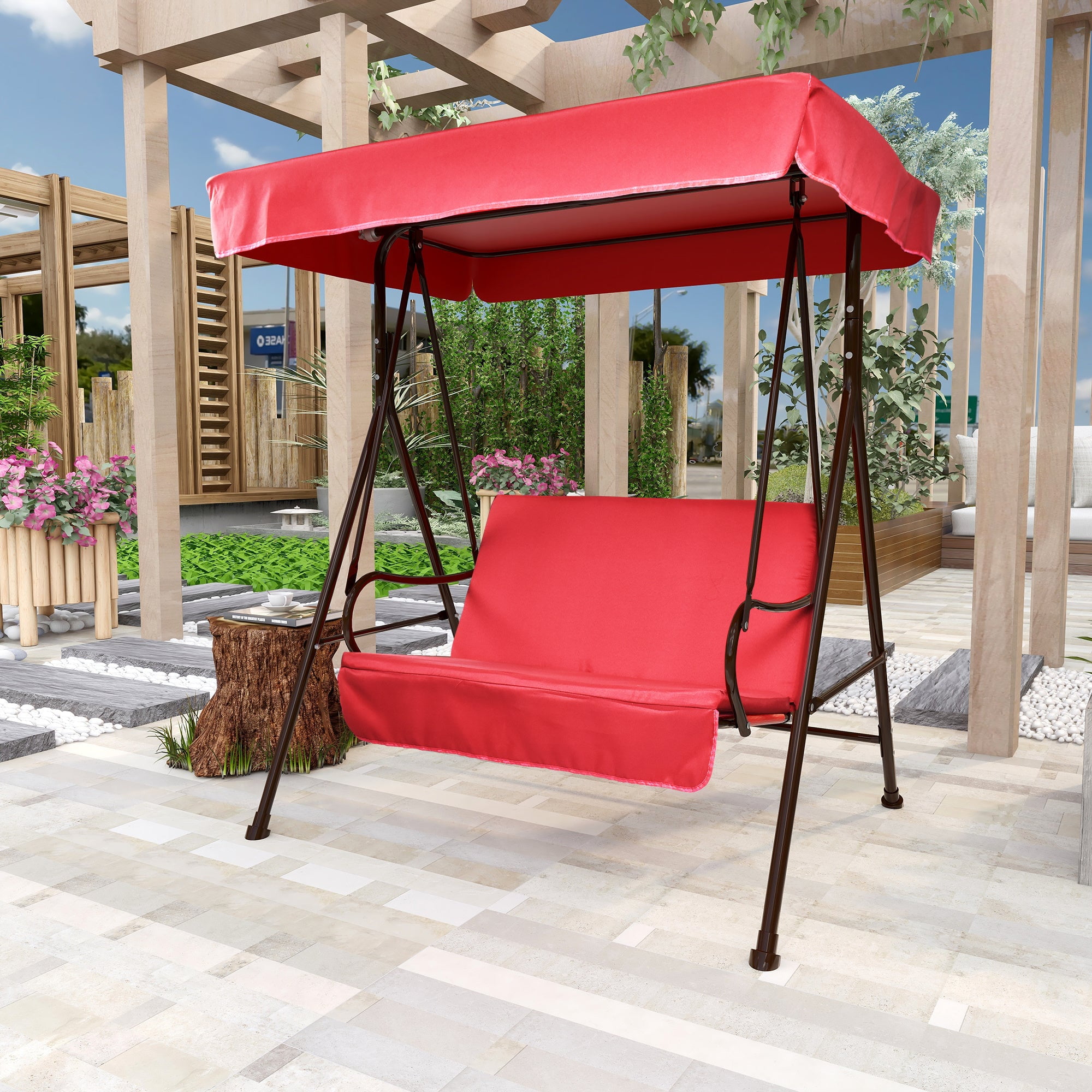 BELLEZE Outdoor Patio Swing Glider Bench With Canopy, Seater Backyard ...