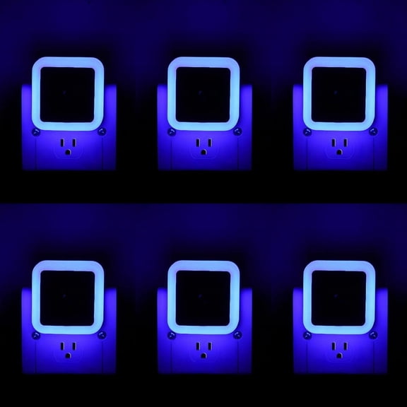 6 Pack Blue LED Night Light Plug in, Dusk to Dawn Sensor Automatic On and Off, Energy Efficient, Soft Glow Kids, Nursery, Bedroom, Bathroom, Hallway, Stairs, Kitchen