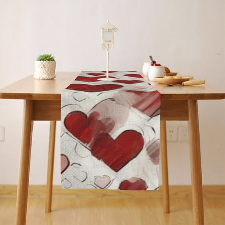

red line heart pattern (2) Table Runner Seasonal Fall Winter Kitchen Dining Table Decoration for Home Party Decor 13 x 72 Inch
