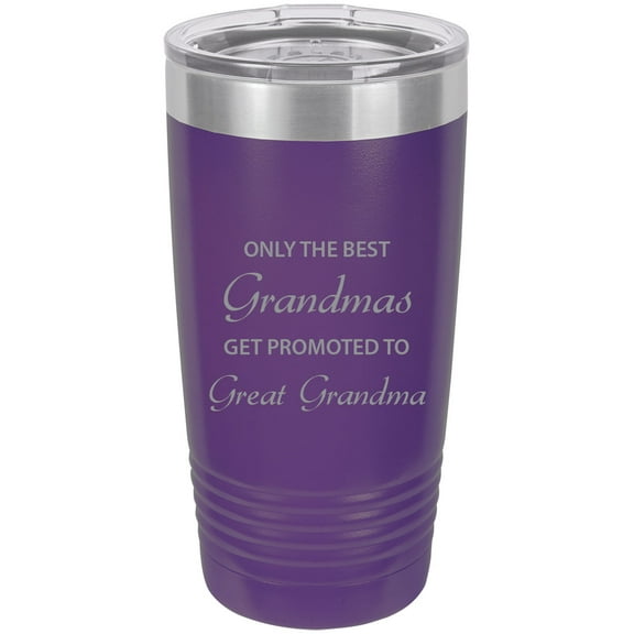 Only the Best Moms Get Promoted to Great Grandma Stainless Steel Engraved Insulated Tumbler 20 Oz Travel Coffee Mug, Purple