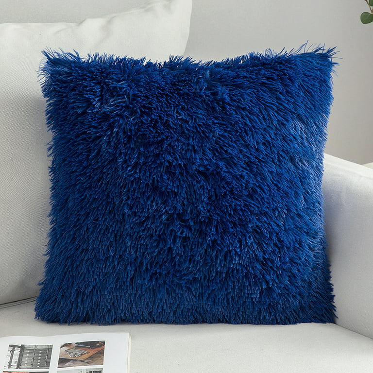 Small Floor Pillow Square, Navy Faux Shag