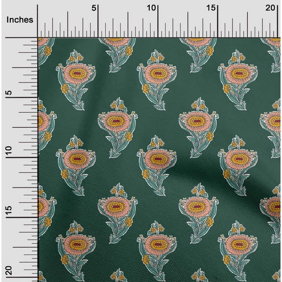 oneOone Organic Cotton Poplin Twill Fabric Leaves & Floral Block Print Fabric By Yard 42 Inch Wide