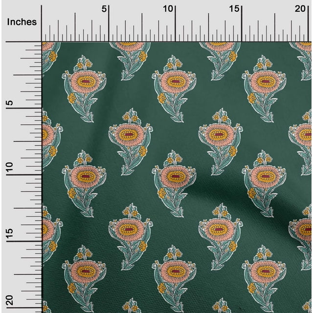 oneOone Silk Tabby Fabric Leaves & Floral Block Print Fabric By Yard 42 Inch Wide
