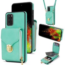 for Samsung Galaxy A51 4G Case Wallet with Shoulder Strap for Women - Crossbody Lanyard,Zipper Pocket,Credit Card Holder,Shockproof - Metal Buckle Closure Premium PU Leather Case, Mint