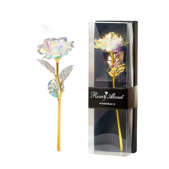 24K Gold Rose in Glass Dome - Colorful Preserved Roses Artificial Flowers with Gift Box, Mother's Day/Birthday Gifts for Women, Wife, Mom - Romantic Home Decor, Anniversary Present