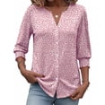 thumbnail image 3 of Women Blouses Button Down Shirts Dressy Business Casual 3/4 Length Sleeve Tops Summer Fall Fashion Clothing,2XL, 3 of 7