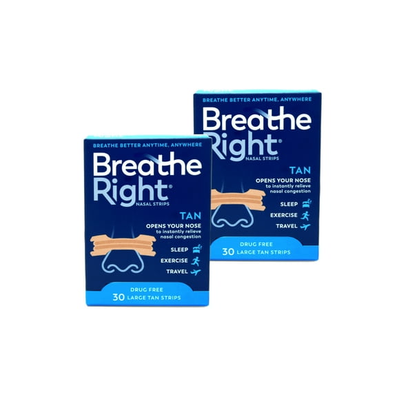 Breathe Right Nasal Strips, Large, Tan, 30 Ea, 2 Pack