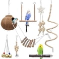 thumbnail image 1 of Juguetes para loros JanHm 7 piezas jaula para pájaros de coco natural con escalera columpio colgante hamaca para escalar escalera giratoria, 1 of 5