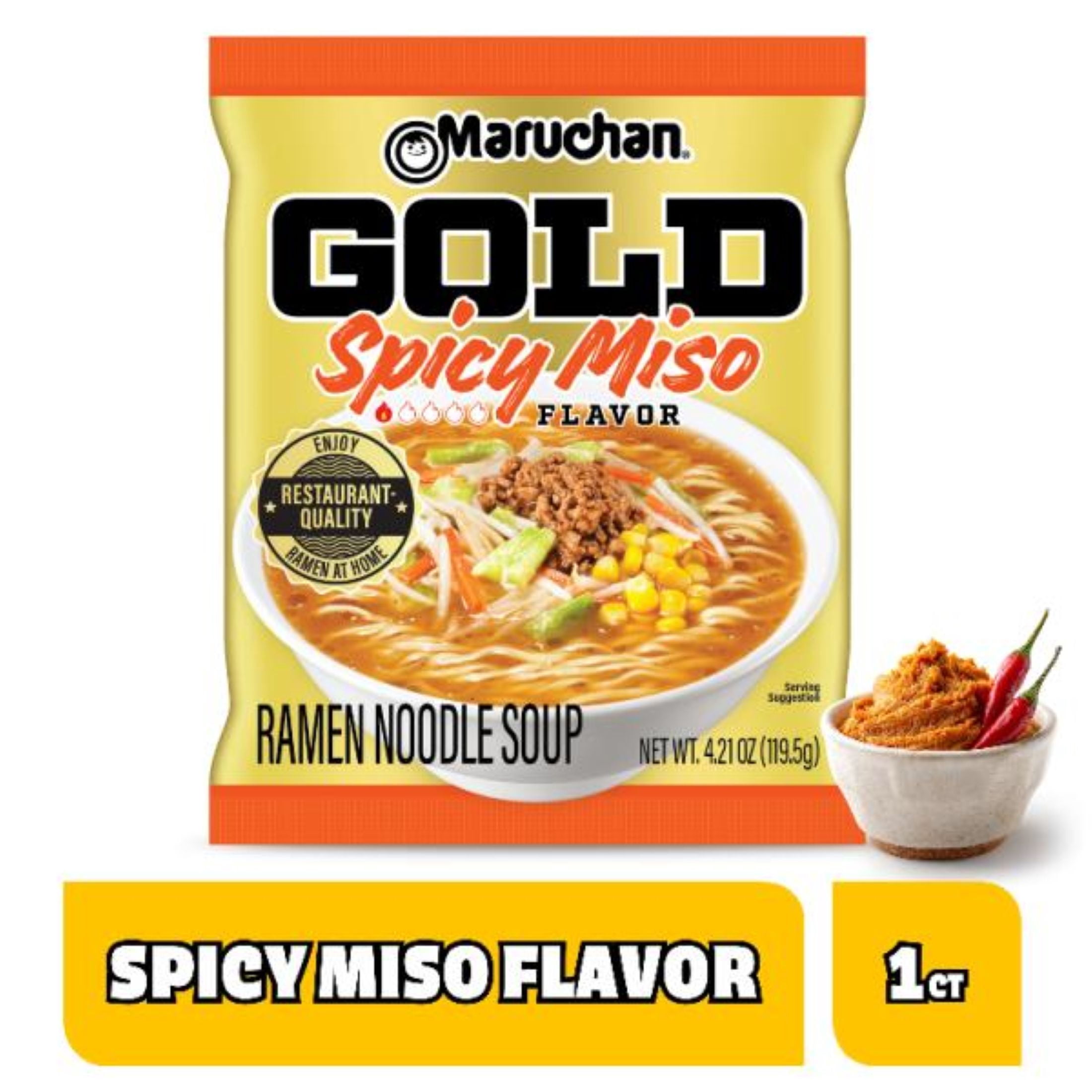Maruchan GOLD Ramen Noodle Soup, Spicy Miso Flavor Instant Noodles, 4.21 oz