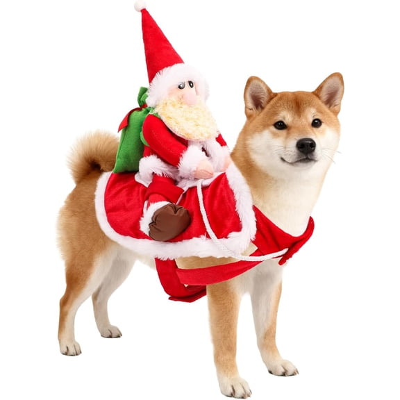 QKURT Santa Dog Costume-Christmas Pet Clothes, Santa Claus Riding Pet Costume, Dog Cat Christmas Holiday Outfit, Xmas Cosplay Dressing up for Small Medium Large Dogs Pet Christmas Costume(S)