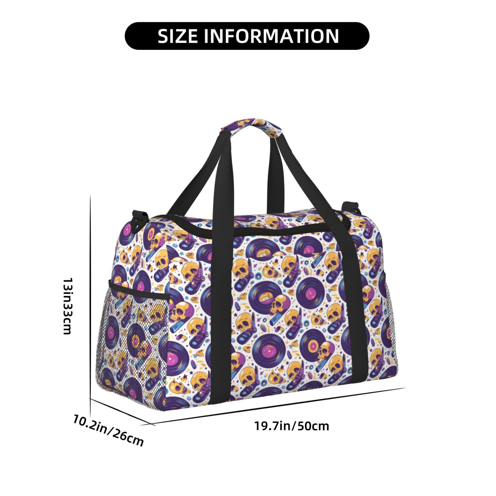 Fuzoiu record rock Skull star Print Travel Duffle Bag,Carry On Tote Bags,Duffel Bag,Sport Gym Bag, Hospital Bag for Labor and Delivery, Overnight Bag,Luggage Bag