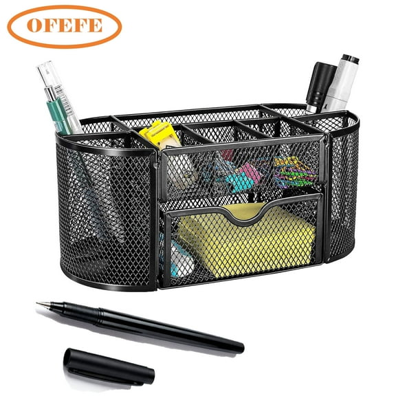 Mesh Desk Office Organizer,desk organizer,pencil holder for desk Black, 9.25" x 4.53" x 3.94"