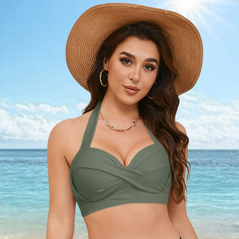 alcepopk Women Bikini Tops Push Up Swim Top Front Tie Knot Bathing