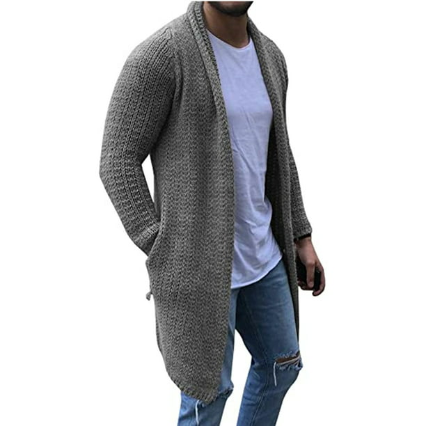 Avamo Mens Long Sleeve Cardigan Sweater Open Front Long Knit Jacket ...