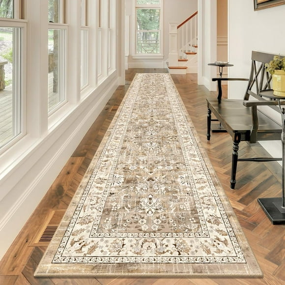 Alfombra antideslizante LOKHOM, lavable, vintage, 80 x 400 cm, color beige