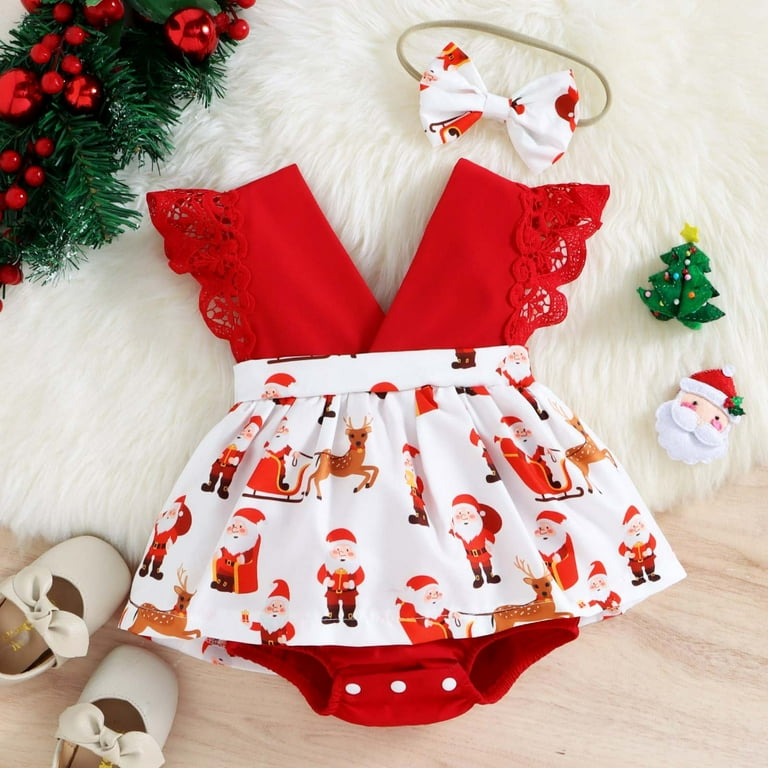 WREESH Toddler Kids Baby Girls Christmas Dresses Winter Plaid Christmas Print Romper Backless Dress Outfits Two Piece Set White Walmart