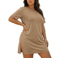 thumbnail image 3 of IFNWSV Robes Grande Taille, Robe Grande Taille Unie Ample à Manches Courtes et Col Rond Style Décontracté Confortable pour Toutes les Saisons, Robes d'Été pour Femmes Kaki 3TG, 3 of 8