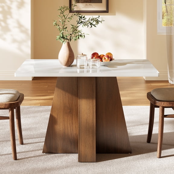 Tribesigns 47" Solid Wood Base Dining Table for 4-6, Rectangular Kitchen Table with Waterproof Thickened Tabletop, Modern Farmhouse Wooden Eating Table for Kitchen, Dining Room, Small Space, Walnut
