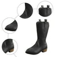 thumbnail image 5 of Rokment Womens Wide Calf Cowboy Boots Fashion Embroidered Leather Pointed Toe Chunky Block Heels Western Mid Calf Cowgirl Riding Boots Black Size 6, 5 of 7