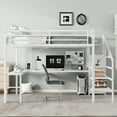thumbnail image 2 of URTR Queen Size Metal Loft Bed with L-shaped Desk and USB, Heavy Duty Loft Bed with Wardrobe, Adjustable Shelf and Stairs, High Queen Loft Bed with LED and Guardrails for Bedroom, White, 2 of 9