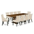 thumbnail image 4 of East West Furniture 11-Pieces Dinette Set - A Butterfly Leaf Double Pedestal Wooden Table and 10 Light Beige Linen Fabric Kitchen Chairs with Button Tufted Back - Antique Walnut Finish, 4 of 4