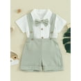 thumbnail image 3 of Suealasg Infant Baby Boy Gentleman Suit Outfit Short Sleeve Romper with Bow Tie+ Suspender Shorts 2 Piece Newborn Toddler Easter Formal Clothes Set, 3 of 9
