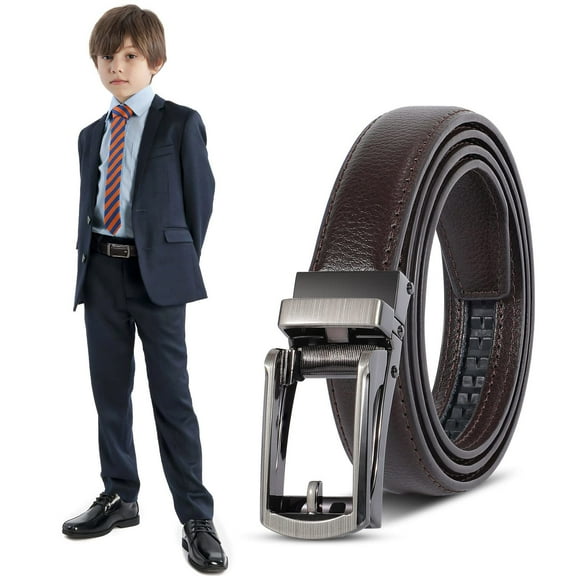 SUOSDEY Boy Ratchet Leather Belts Easy Slid Click Dress Belt for School Uniform Jeans Gift