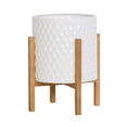thumbnail image 2 of Honeycomb Metal Planter Pot With 4-Leg Wood Base - White - 14.75"H x 12"W, 2 of 4