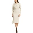 thumbnail image 2 of INSPIRE CHIC Women's Ribbed Knit Dress Crew Neck Pleated Lantern Sleeve Midi A-line Dresses, 2 of 5