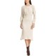 thumbnail image 2 of Vestido midi de punto acanalado para mujer Inspire Chic, con cuello redondo, mangas de linterna plisadas, corte A, color beige, 2 of 6