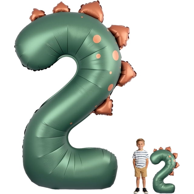 Yanonmyfd Dinosaur Number 2 Balloon, 36 Inch Matcha Green Foil Number Balloon for Dinosaur Birthday Party Decorations, Kids Jungle Theme,Green,2nd