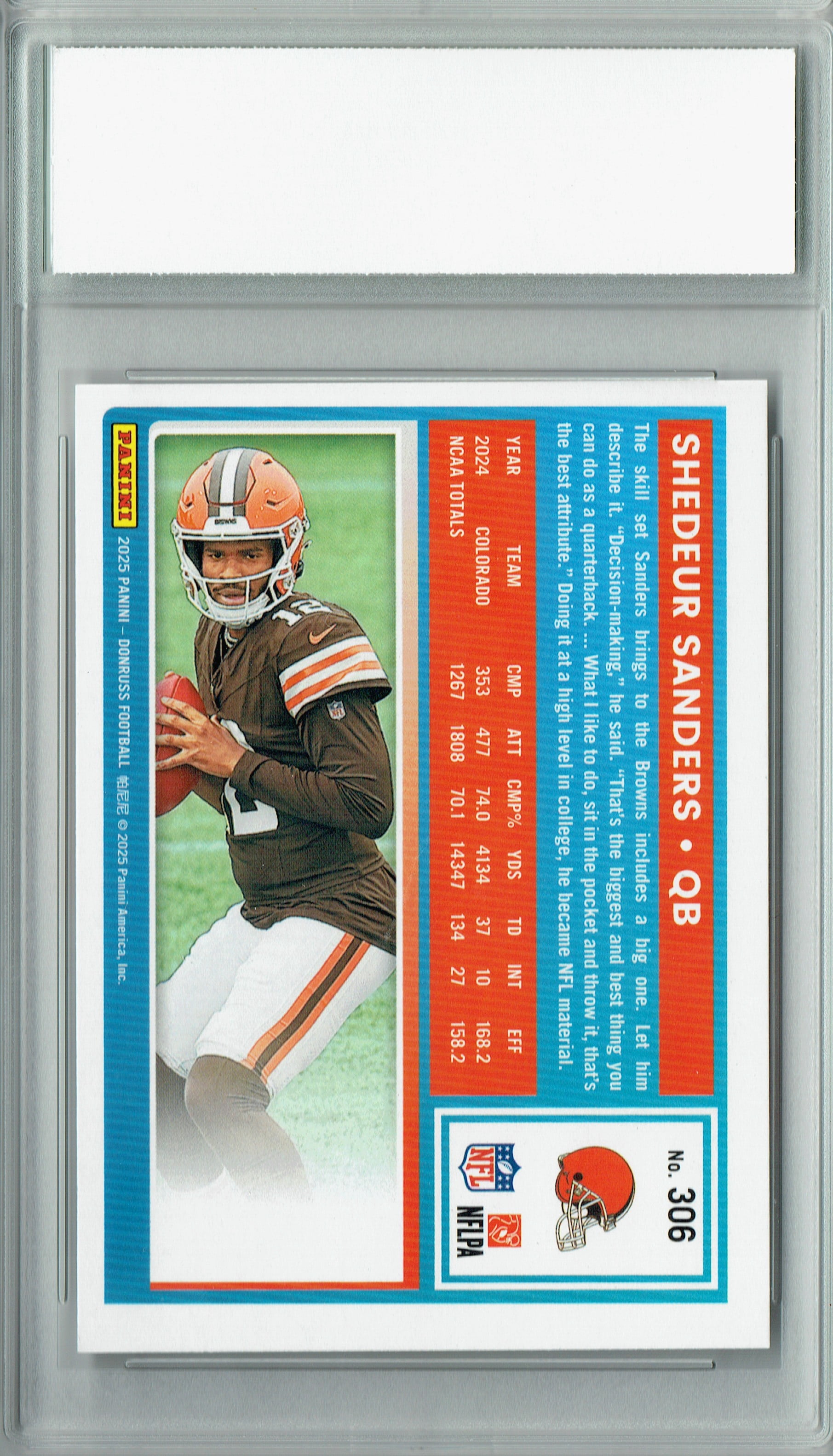 Shedeur Sanders 2025 Donruss Football #306 Rookie Card PGI 10