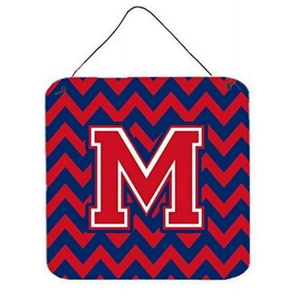Letter M Chevron Yale Blue & Crimson Wall or Door Hanging Prints