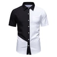 thumbnail image 3 of Men's Casual Button Down Shirt Patchwork Turndown Collar Short Sleeve Breathable Quick Dry Polyester Blend Stretch for Daily Work Vacation Streetwear | Zenithor,Black L, 3 of 9