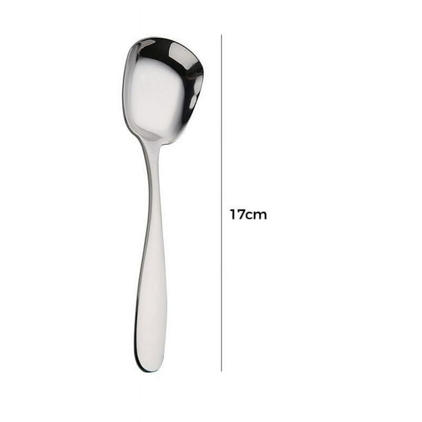 Cuchara de acero inoxidable, cuchara redonda para postre, juego de 2 cucharas de arroz de acero inoxidable, cuchara de postre con base redonda, duradera y ligera, ideal para cocina, comedor,