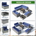thumbnail image 6 of EAGLE PEAK 13 Piece Outdoor Wicker Patio Furniture Set with Fire Table and 2 Coffee Tables, PE Rattan Sectional Conversation Sofa Set with Seating for 10 People, Dark Blue, 6 of 8