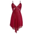 thumbnail image 6 of Women's Floral Lace Mesh Pearl Decor Underwire Lingerie Slip Dress Deep V Neck Sleep Dress Nightgowns, 6 of 7