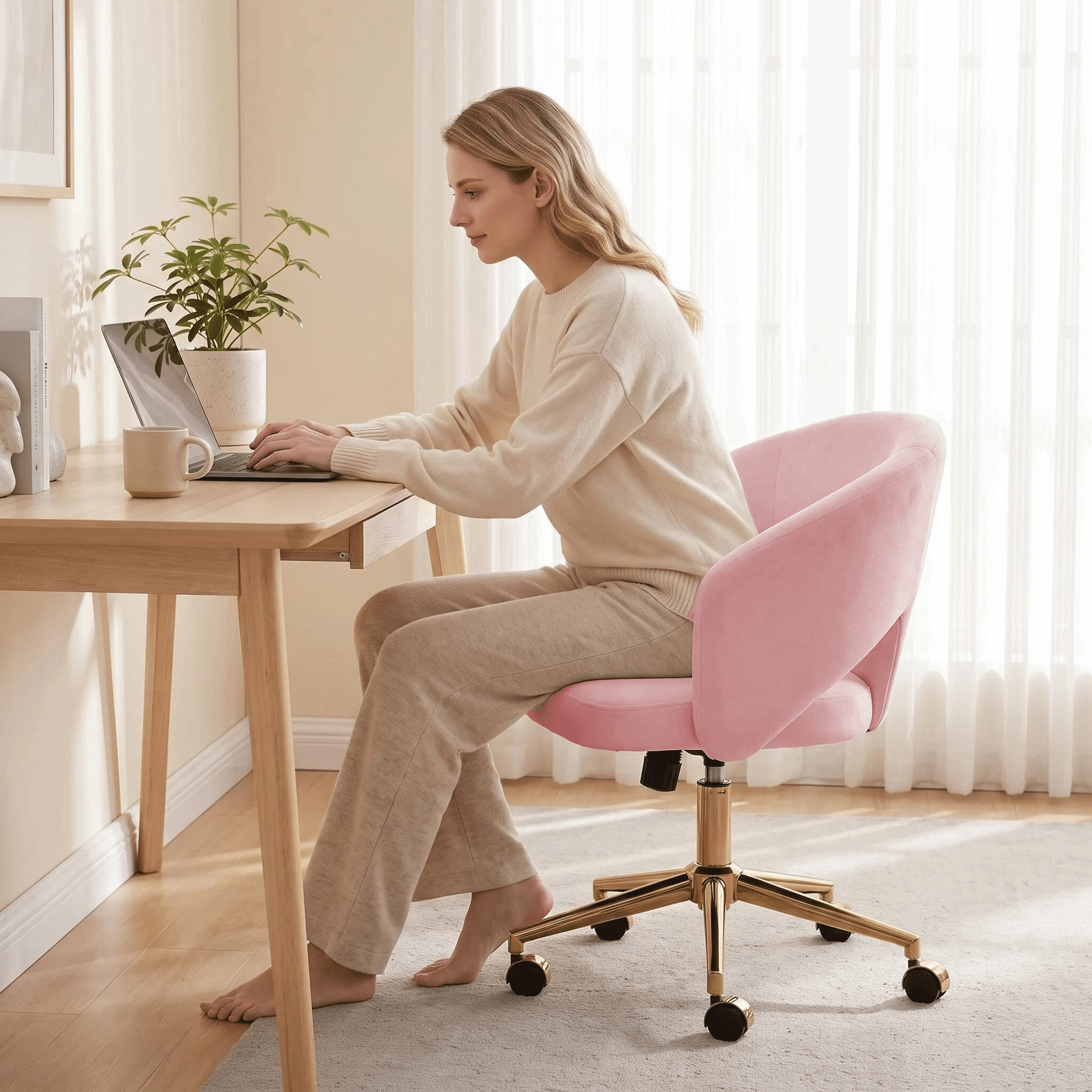 Garitin Office Chair and Ergonomic Swivel Desk Chair 23.6 Inch, Comfortable Seating with Memory Foam Cushion for Home Bedroom, Pink