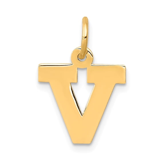14k Small Block Initial V Charm in 14k Yellow Gold