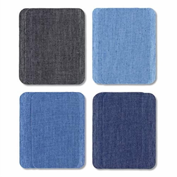 Iron-on Jean Patches Repair Kit.Inside & Outside.Made with The Strongest Glue,100% Cotton Assorted Shades of Blue.12 Pieces,Size 3" x 4.25" (7.5 cm x 10.5 cm)