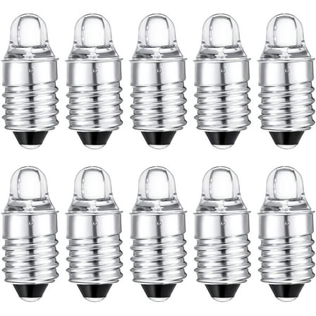 Lsupdaol 10 Pieces E10 LED Bulbs 3 Volt Miniature Flashlight E10 Replacement Bulbs Mini Lamps Cool White