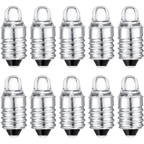 Lsupdaol 10 Pieces E10 LED Bulbs 3 Volt Miniature Flashlight E10 Replacement Bulbs Mini Lamps Cool White