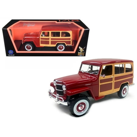 - 1955 Willys Jeep Station Wagon Burgundy 1/18 Diecast Model Car by Road Signature