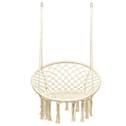 Gymax Hammock Chair Hanging Cotton Rope Macrame Swing Chair Indoor Outdoor Black