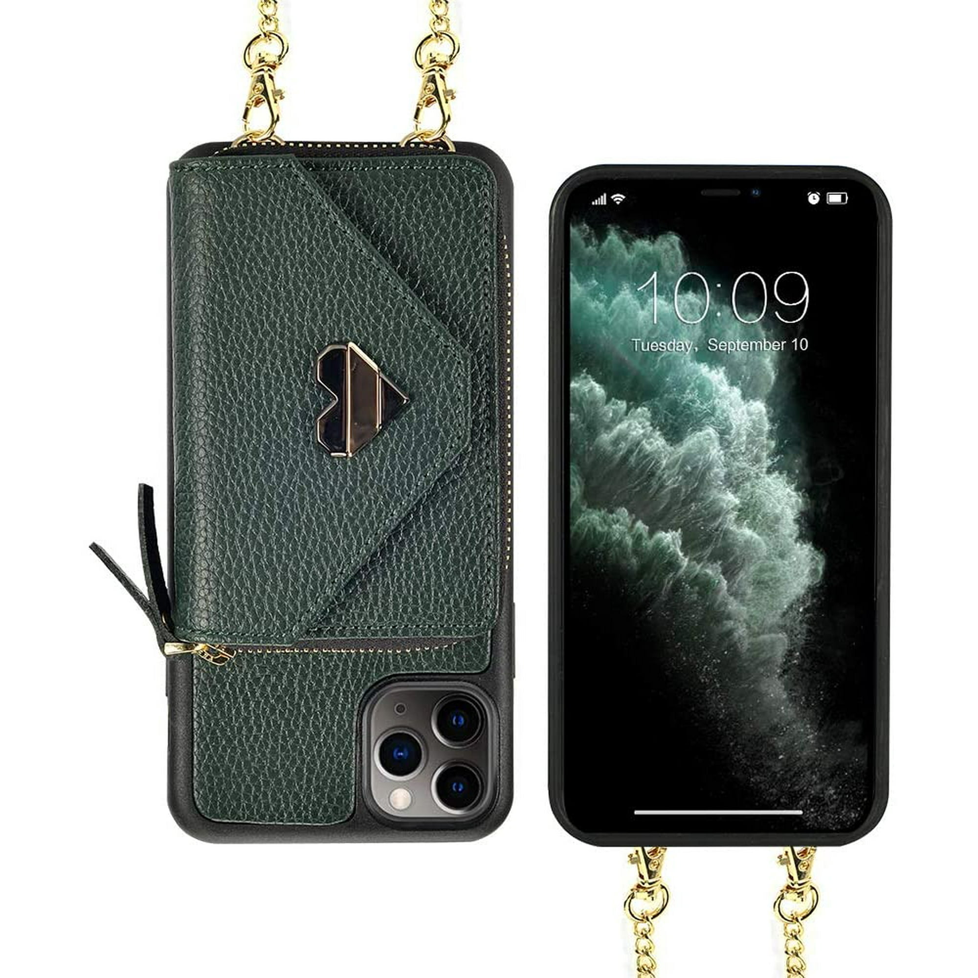 iPhone 11 Pro Wallet Case 5.8 inch IGUOHAO iPhone 11 Pro Crossbody Case with Card Holder Wrist Strap Purse Chain Zipper Cover for iPhone 11 Pro 5.8 inch Midnight Green Walmart